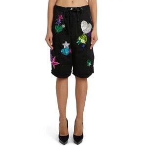 $2980 Tom Ford Women's Sequin Cotton Gabardine Cargo Shorts Black Size 40 / US 6